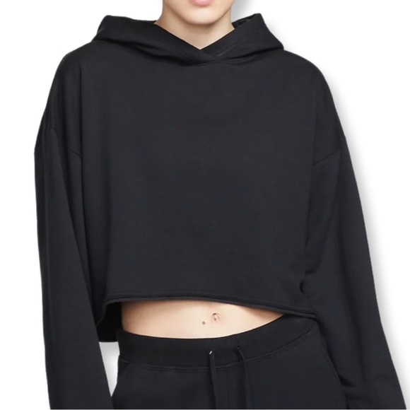 Nike Yoga Luxe Women's Cropped Fleece Hoodie Black/Iron Grey Large - Picture 4 of 16